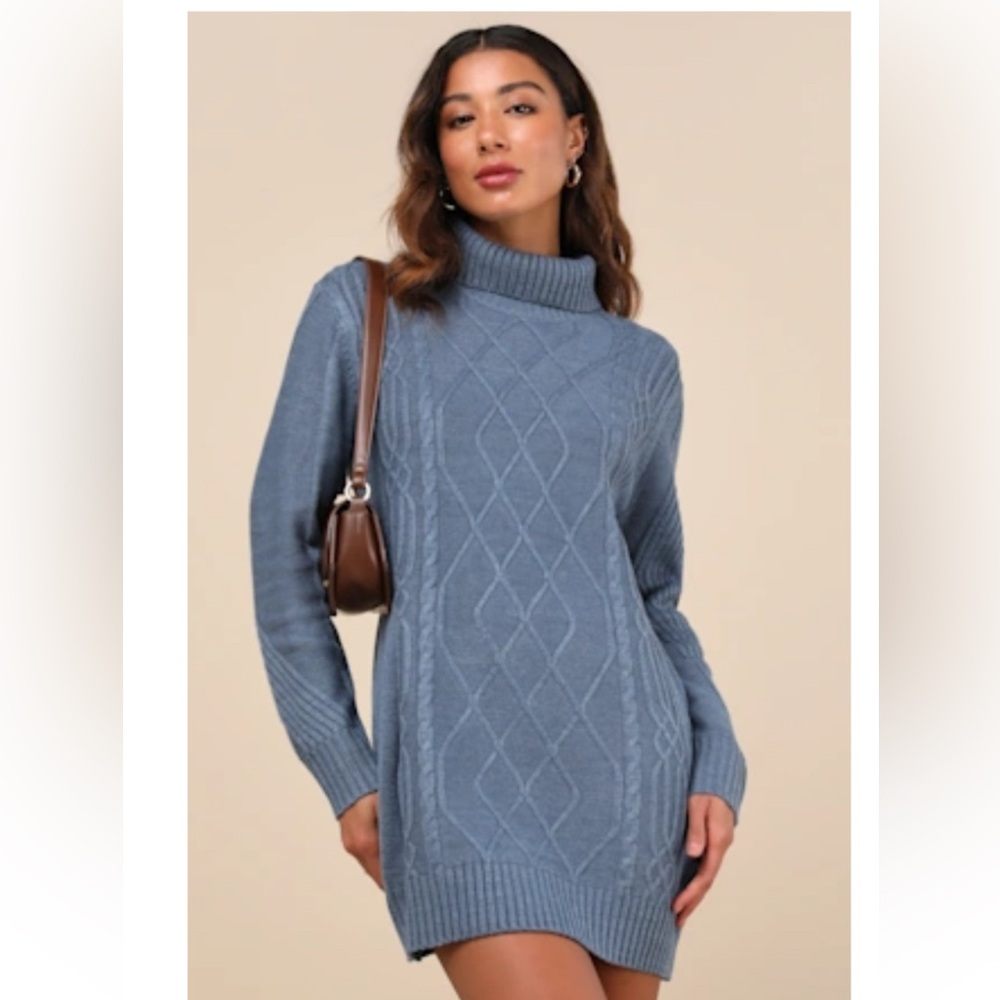 Blue Cable Knit Sweater Dress